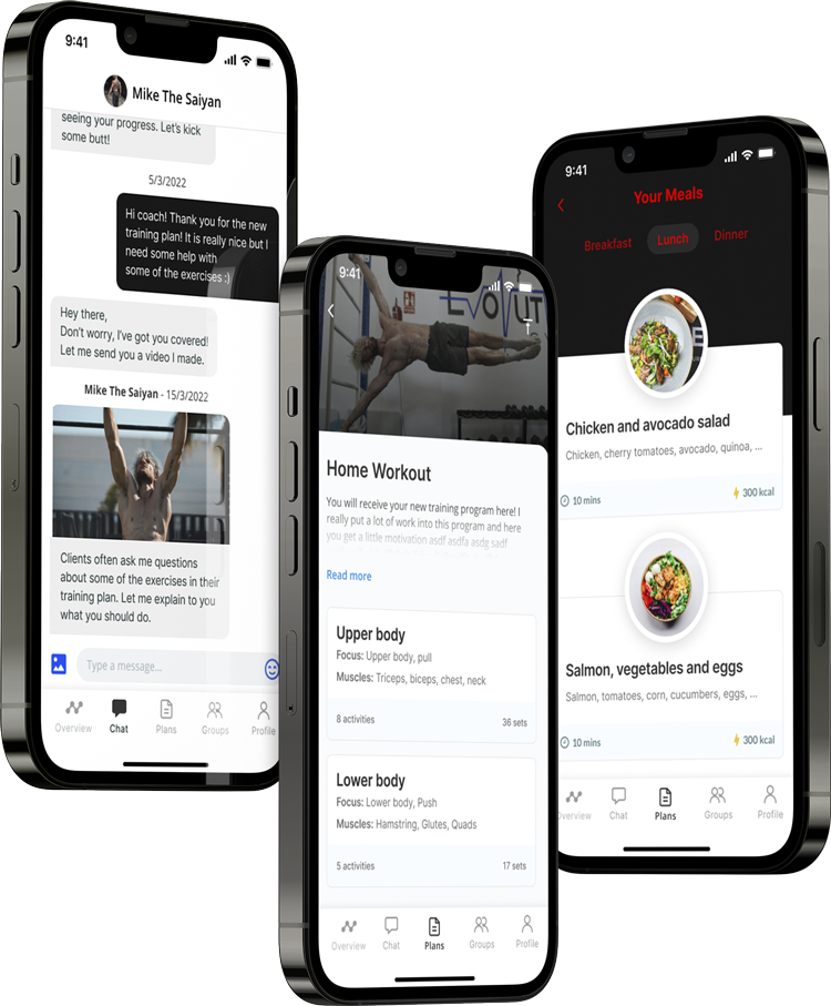A mockup of the coaching app showcasing the features.
